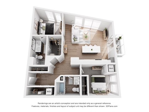 Floor plan for 2 beds, 2 baths, 1149 sqft